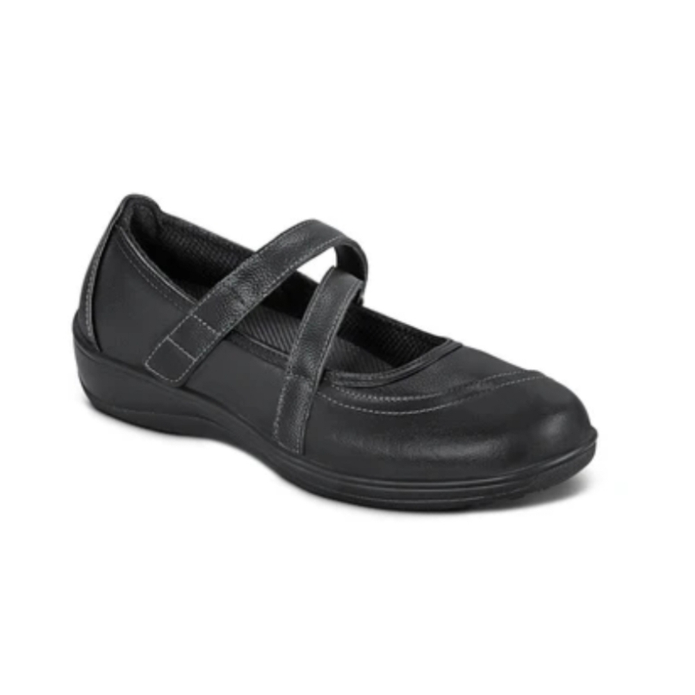 Orthofeet Celina Black Leather Mary Jane Sandals New 8 X-wide Ortho cush…
